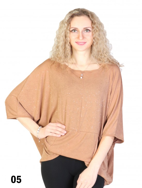 Front-Gathered Mid Sleeved Sparkle Top